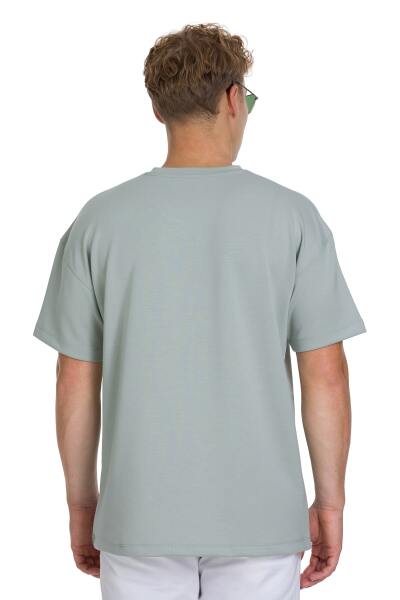 Gri Regular Fit Bisiklet Yaka Oversize Tişört - 5