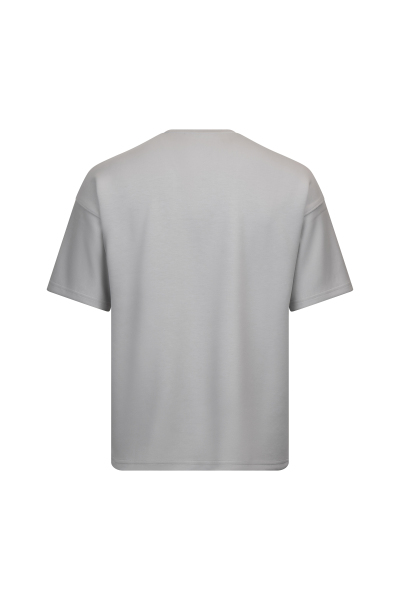 Gri Regular Fit Bisiklet Yaka Oversize Tişört - 2