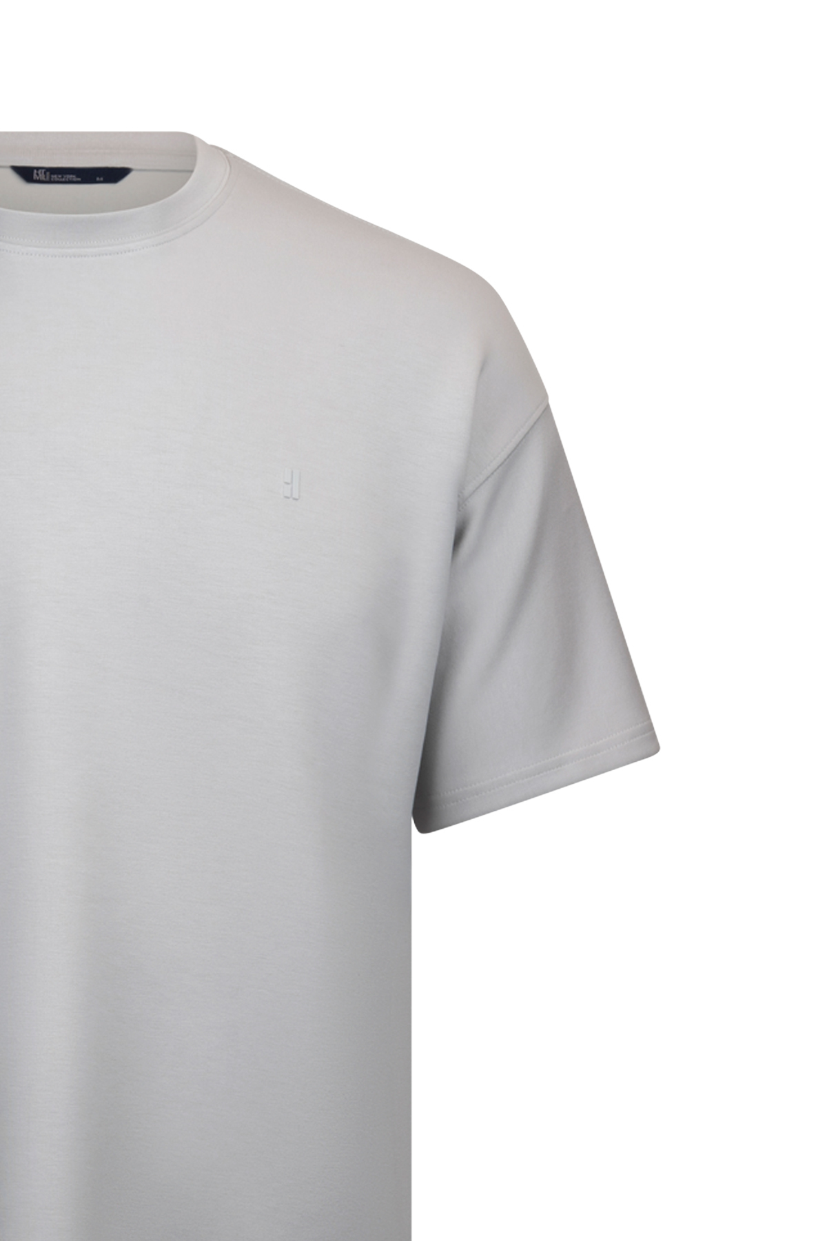 Gri Regular Fit Bisiklet Yaka Oversize Tişört - 3