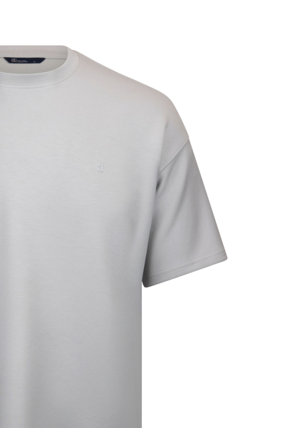 Gri Regular Fit Bisiklet Yaka Oversize Tişört - 3