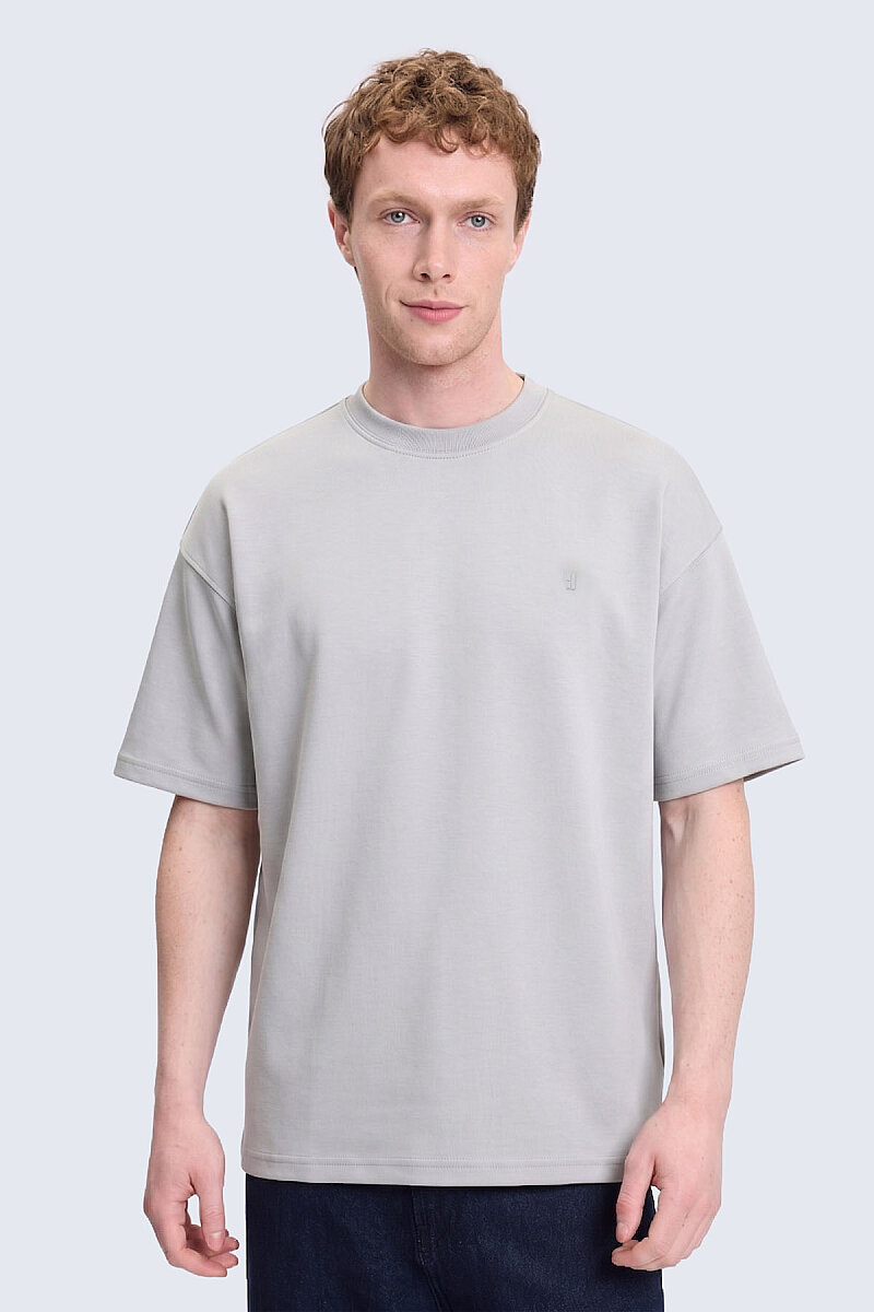 Gri Regular Fit Bisiklet Yaka Oversize Tişört