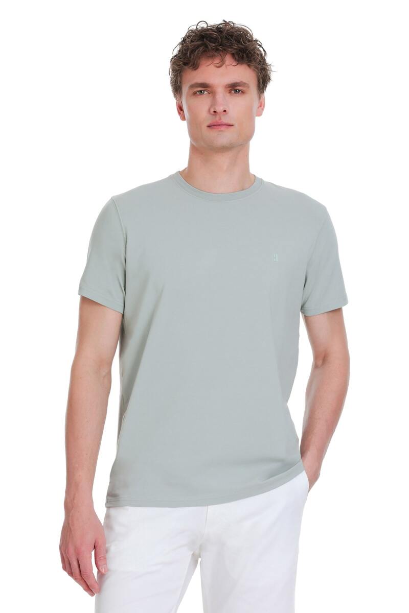 Gri Regular Fit Bisiklet Yaka Pamuklu Tişört - HTML