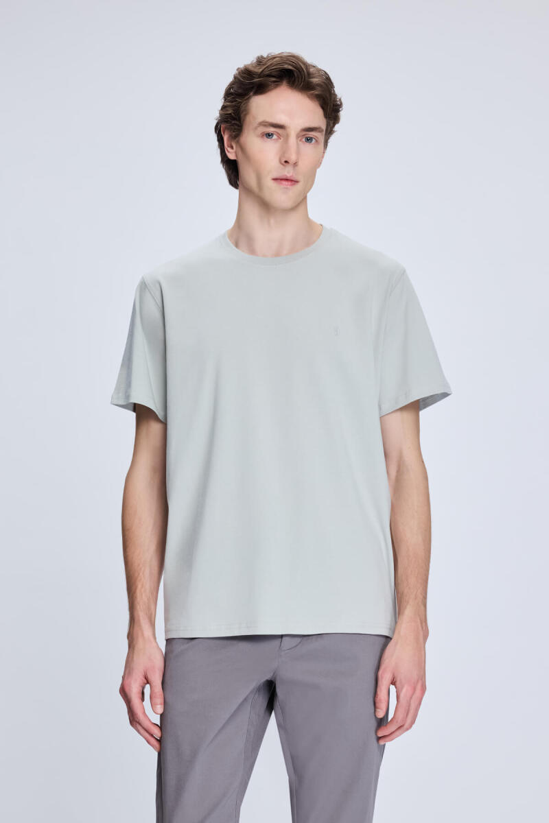 Gri Regular Fit Bisiklet Yaka Pamuklu Tişört - HTML