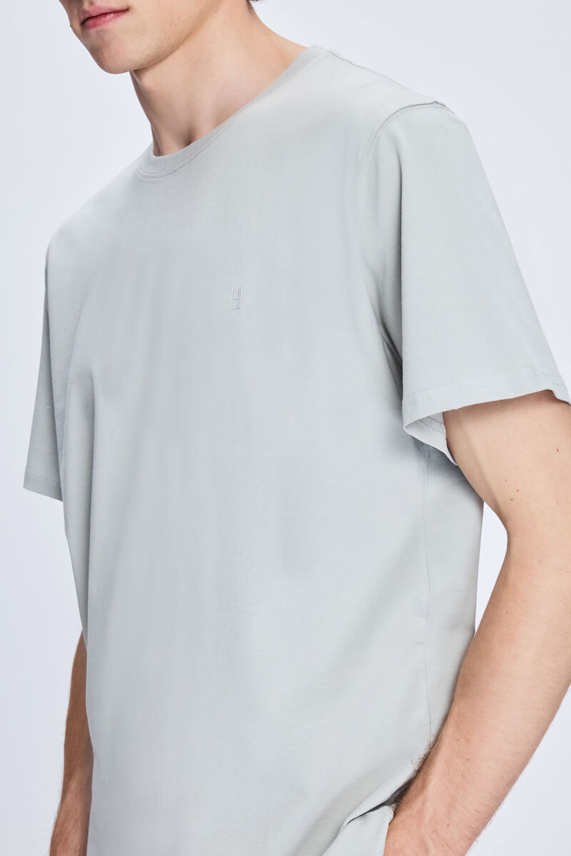 Gri Regular Fit Bisiklet Yaka Pamuklu Tişört - HTML (1)