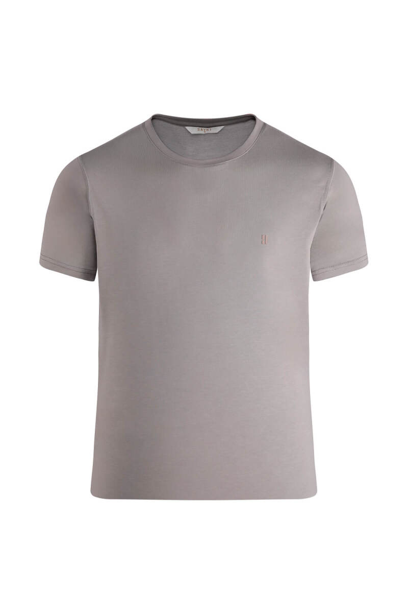 Gri Regular Fit Bisiklet Yaka Tişört - Saykı