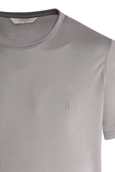 Gri Regular Fit Bisiklet Yaka Tişört - 2