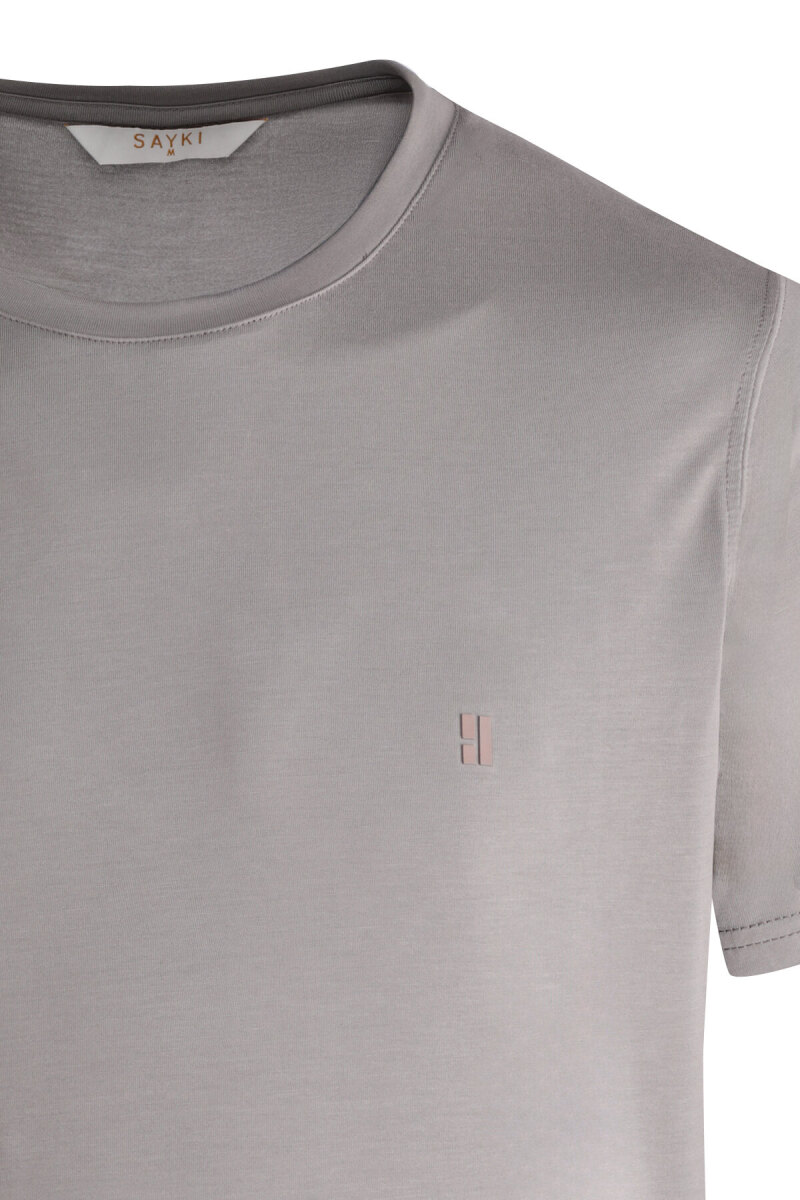 Gri Regular Fit Bisiklet Yaka Tişört - Saykı (1)