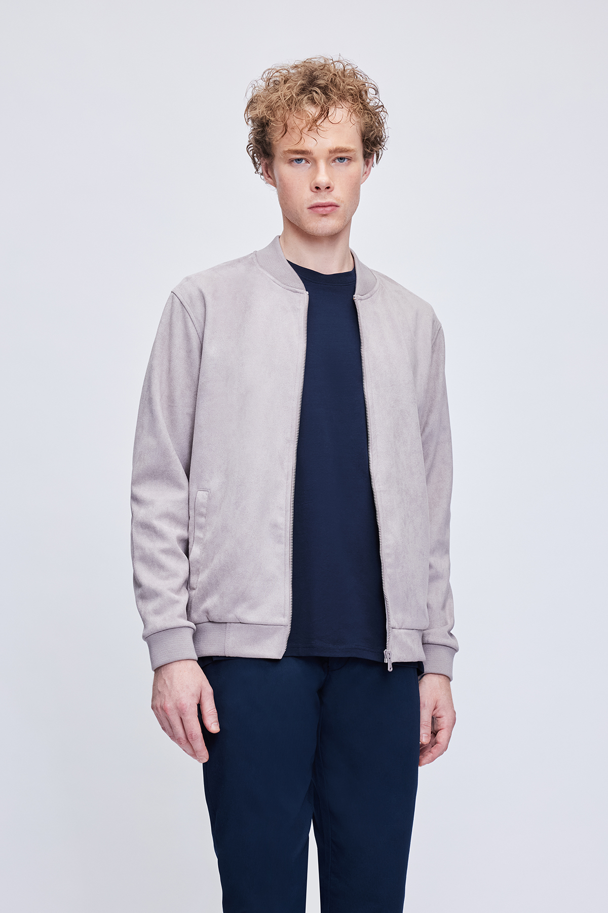 Gri Regular Fit Bomber Yaka Bomber Ceket - 1