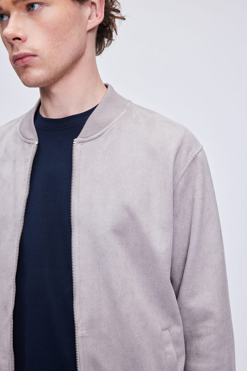 Gri Regular Fit Bomber Yaka Bomber Ceket - HTML (1)