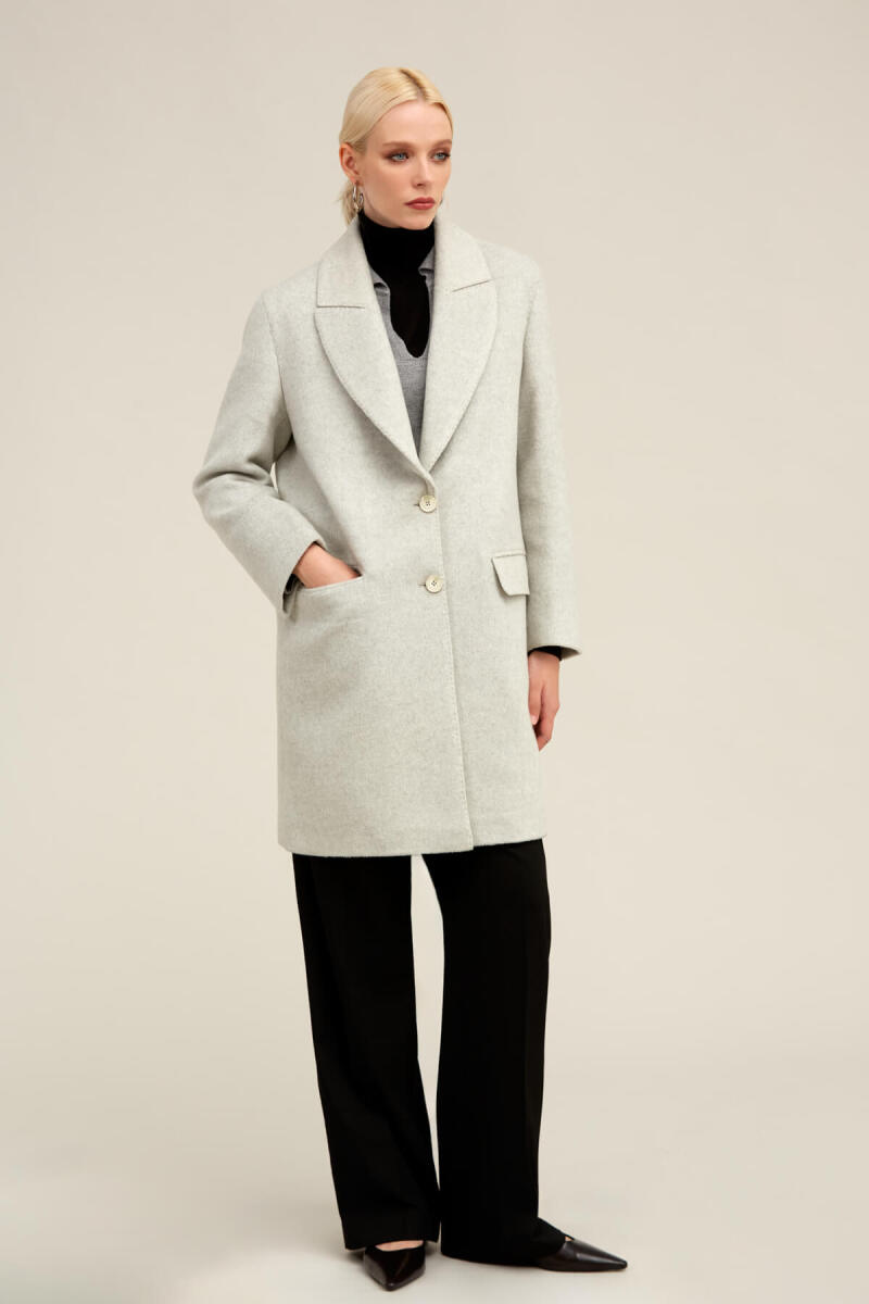 Saykı Woman Gri Regular Fit Ceket Yaka Kaşe Oversize Manto