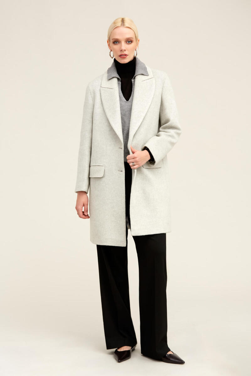 Gri Regular Fit Ceket Yaka Kaşe Oversize Manto - Saykı Woman (1)