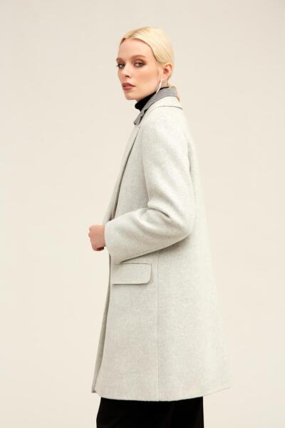 Gri Regular Fit Ceket Yaka Kaşe Oversize Manto - 7