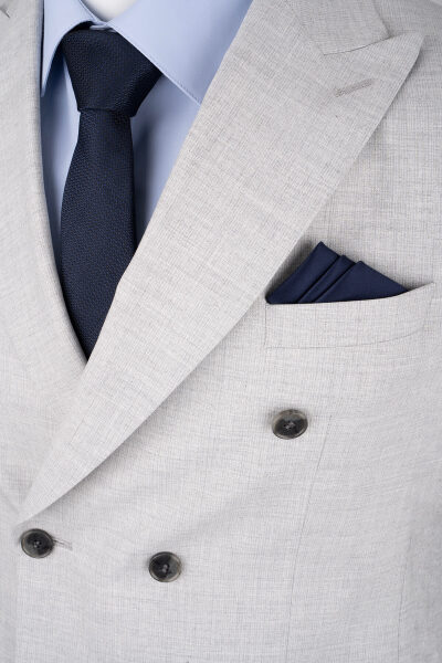 Gri Regular Fit Çizgili Kruvaze Klasik Takım Elbise - 2