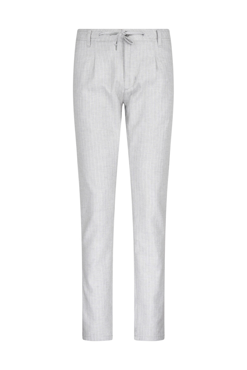 Gri Regular Fit Çizgili Yandan Cepli Keten Pantolon - Hatem Saykı