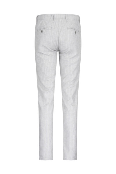 Gri Regular Fit Çizgili Yandan Cepli Keten Pantolon - 2