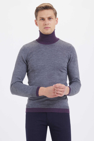 Gri Regular Fit Desenli Balıkçı Yaka Yünlü Kazak - 1