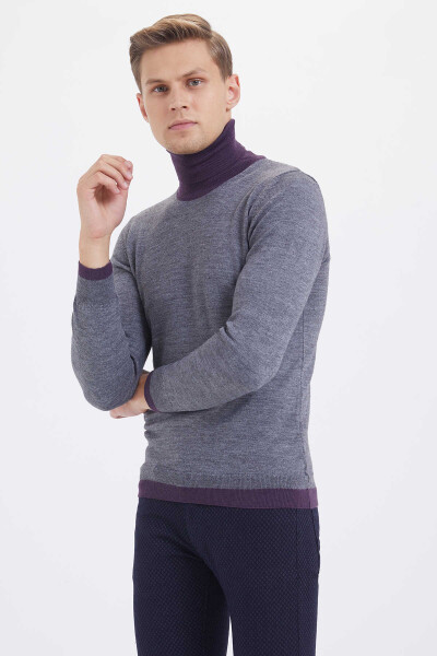 Gri Regular Fit Desenli Balıkçı Yaka Yünlü Kazak - 5