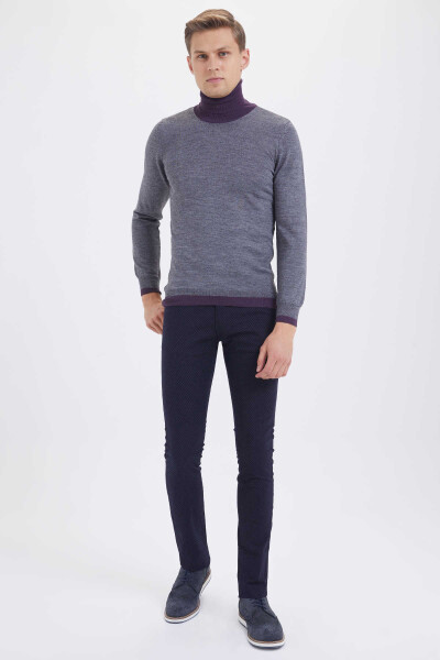 Gri Regular Fit Desenli Balıkçı Yaka Yünlü Kazak - 4