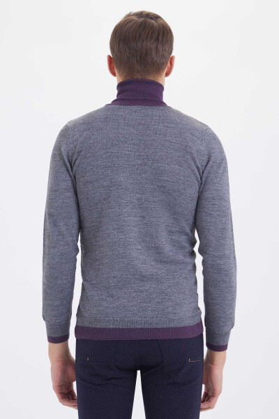 Gri Regular Fit Desenli Balıkçı Yaka Yünlü Kazak - 8