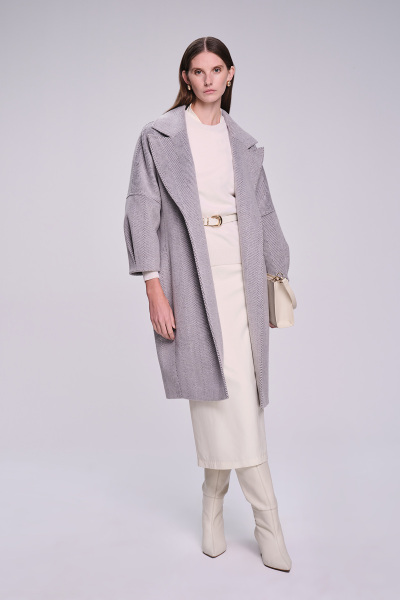 Saykı Woman Gri Regular Fit Desenli Mono Yaka Manto - 2