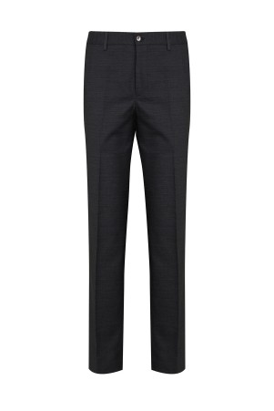 Gri Regular Fit Desenli Yüksek Bel Yün Kumaş Pantolon - Thumbnail