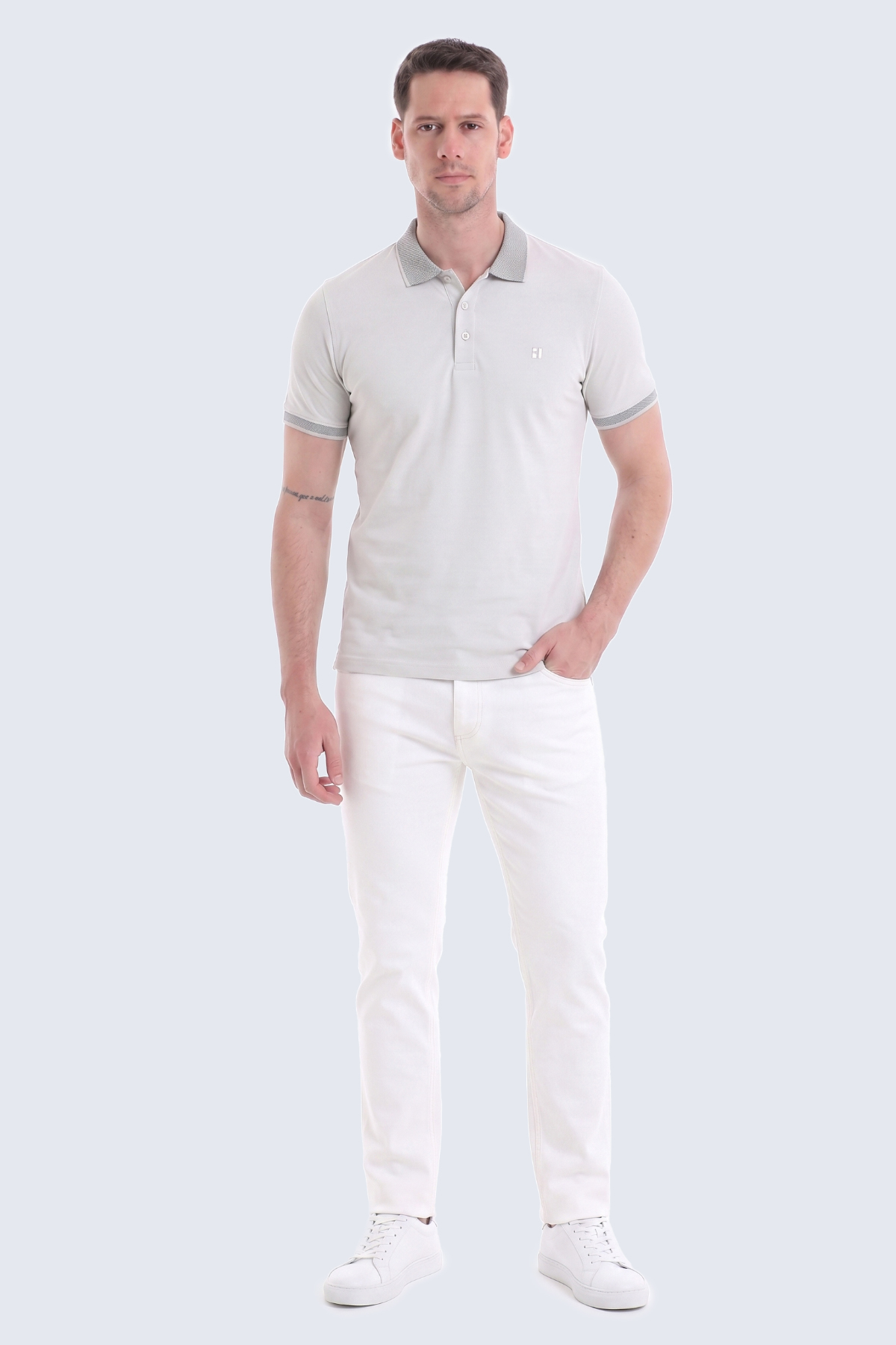 Gri Regular Fit 100% Pamuklu Kıvrılmaz Polo Yaka Tişört - 2