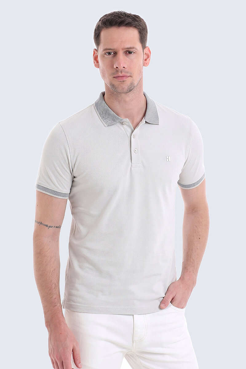 Gri Regular Fit 100% Pamuklu Kıvrılmaz Polo Yaka Tişört