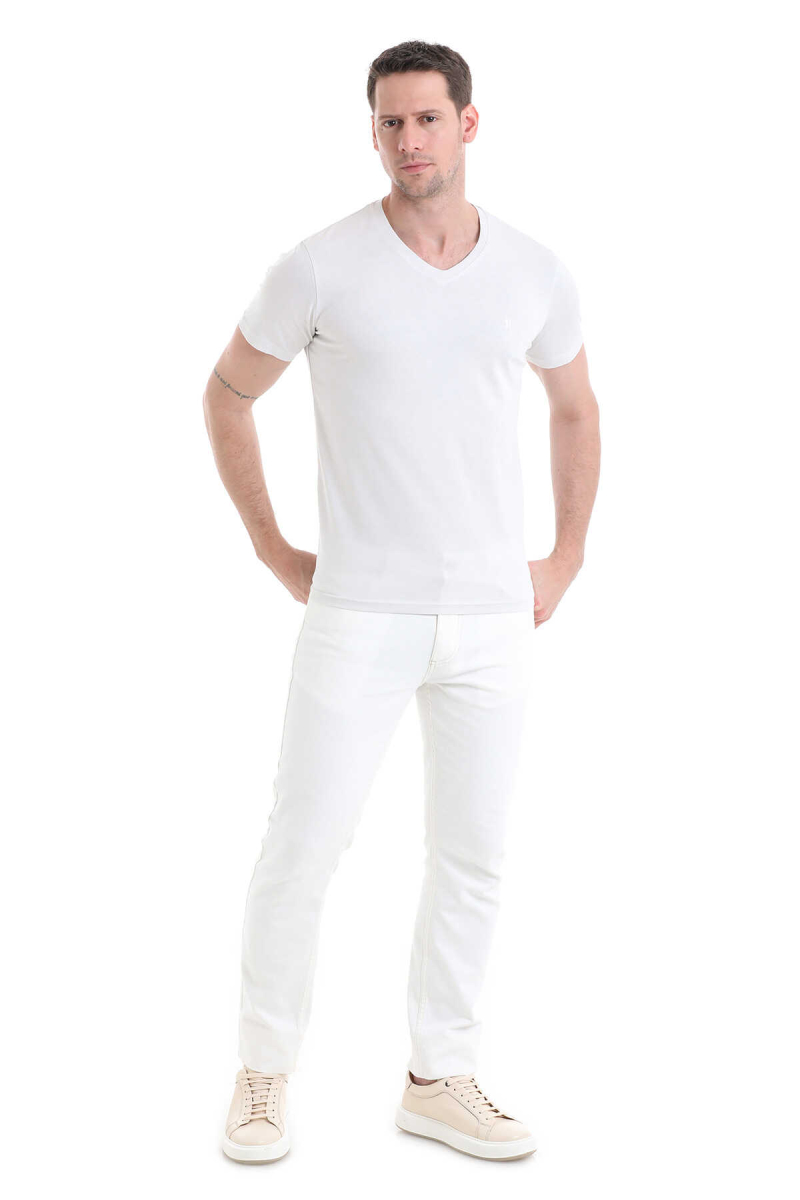 Gri Regular Fit Düz 100% Pamuklu V Yaka Tişört - HTML (1)