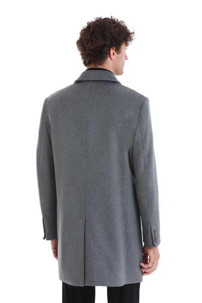 Gri Regular Fit Bebe Yaka Kürklü Kaşe Yünlü Palto - 7