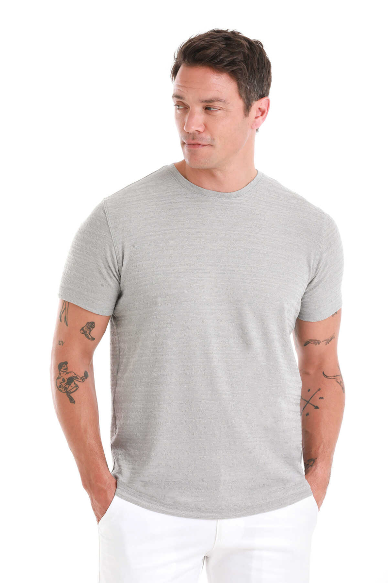 Gri Regular Fit Bisiklet Yaka Tişört - HTML (1)