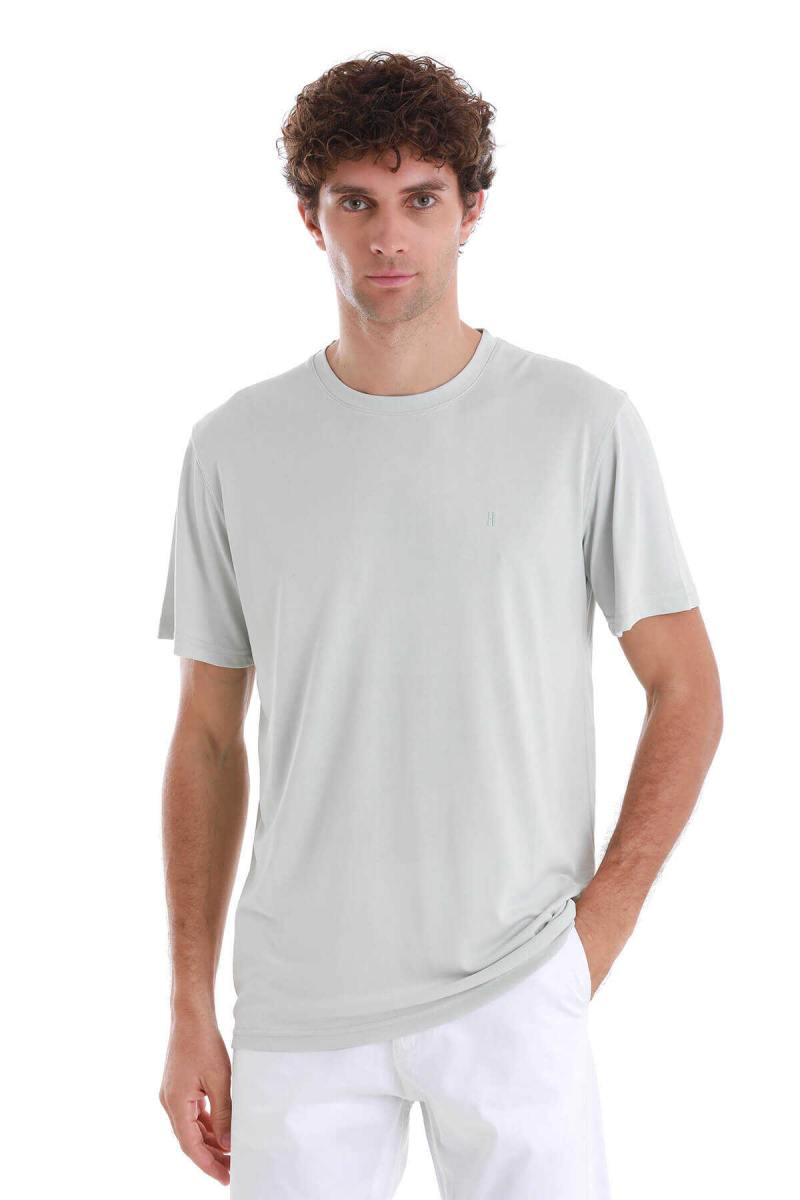 Gri Regular Fit Bisiklet Yaka Tişört - Hatem Saykı