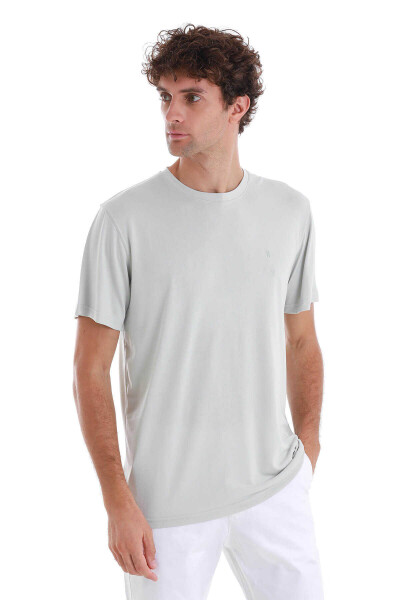 Gri Regular Fit Bisiklet Yaka Tişört - 3