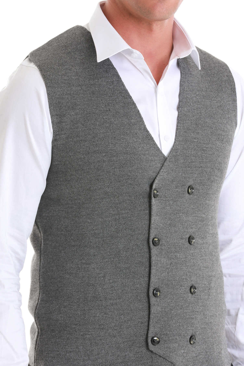 Gri Regular Fit Kruvaze Triko Yelek - Hatemoğlu (1)