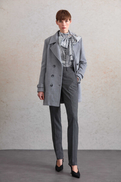 Saykı Woman Gri Regular Fit Kruvaze Yün Kaban - 1