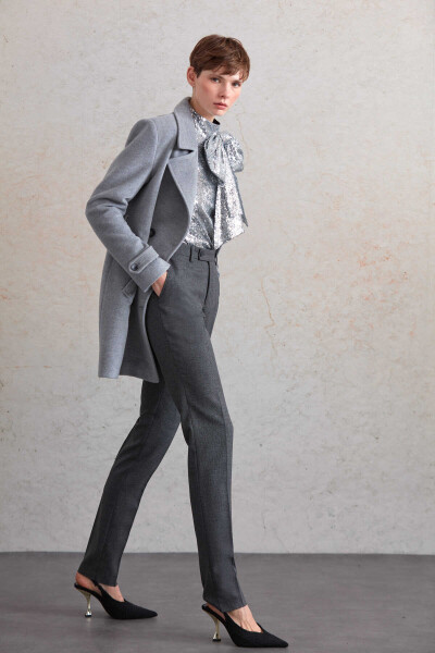 Saykı Woman Gri Regular Fit Kruvaze Yün Kaban - 10