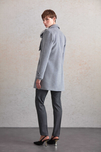 Saykı Woman Gri Regular Fit Kruvaze Yün Kaban - 12