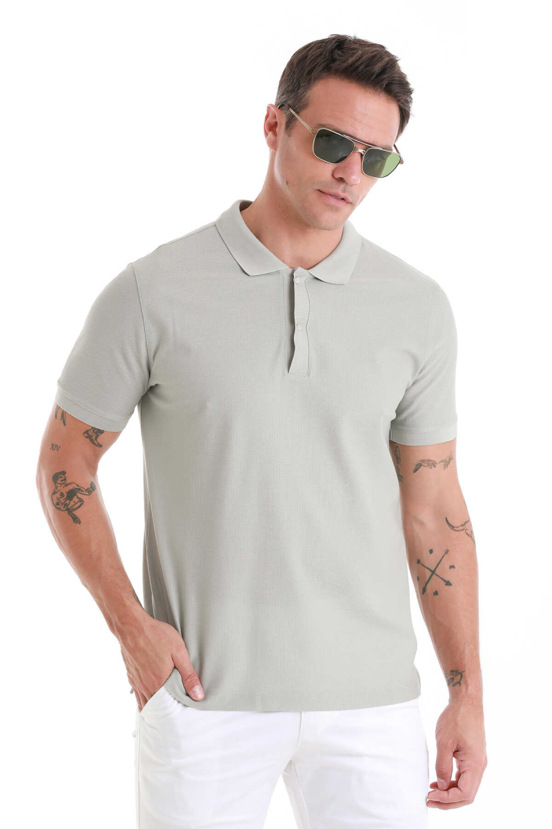 Gri Regular Fit Merserize Polo Yaka 100% Pamuk Tişört