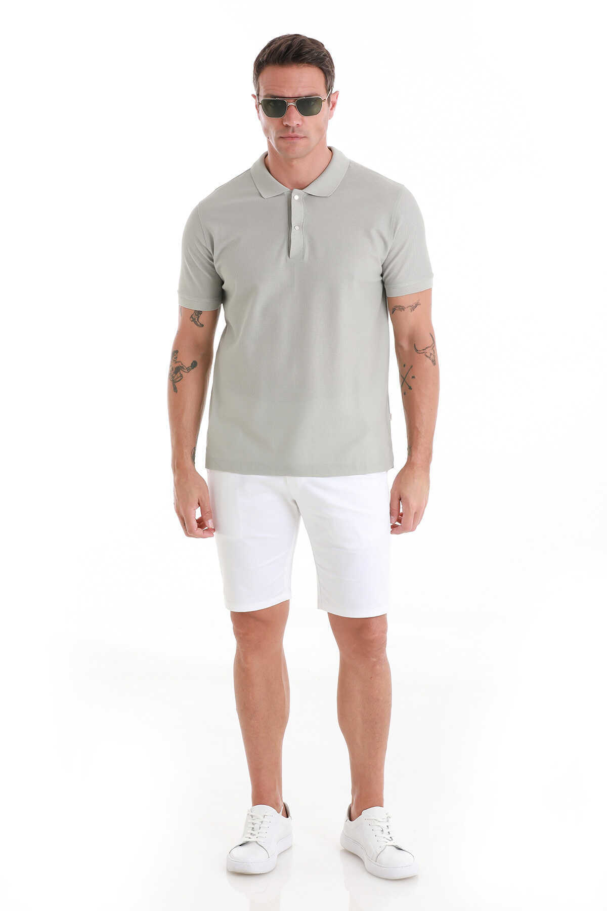 Gri Regular Fit Merserize Polo Yaka 100% Pamuk Tişört - 2