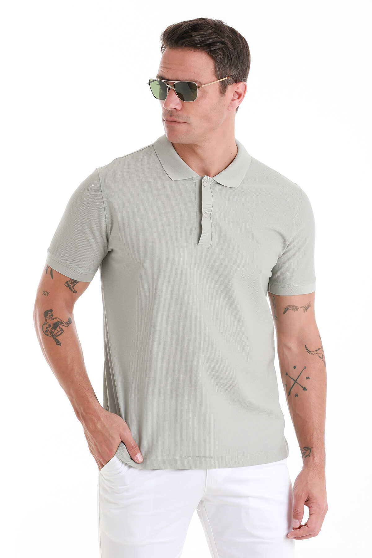 Gri Regular Fit Merserize Polo Yaka 100% Pamuk Tişört - 4