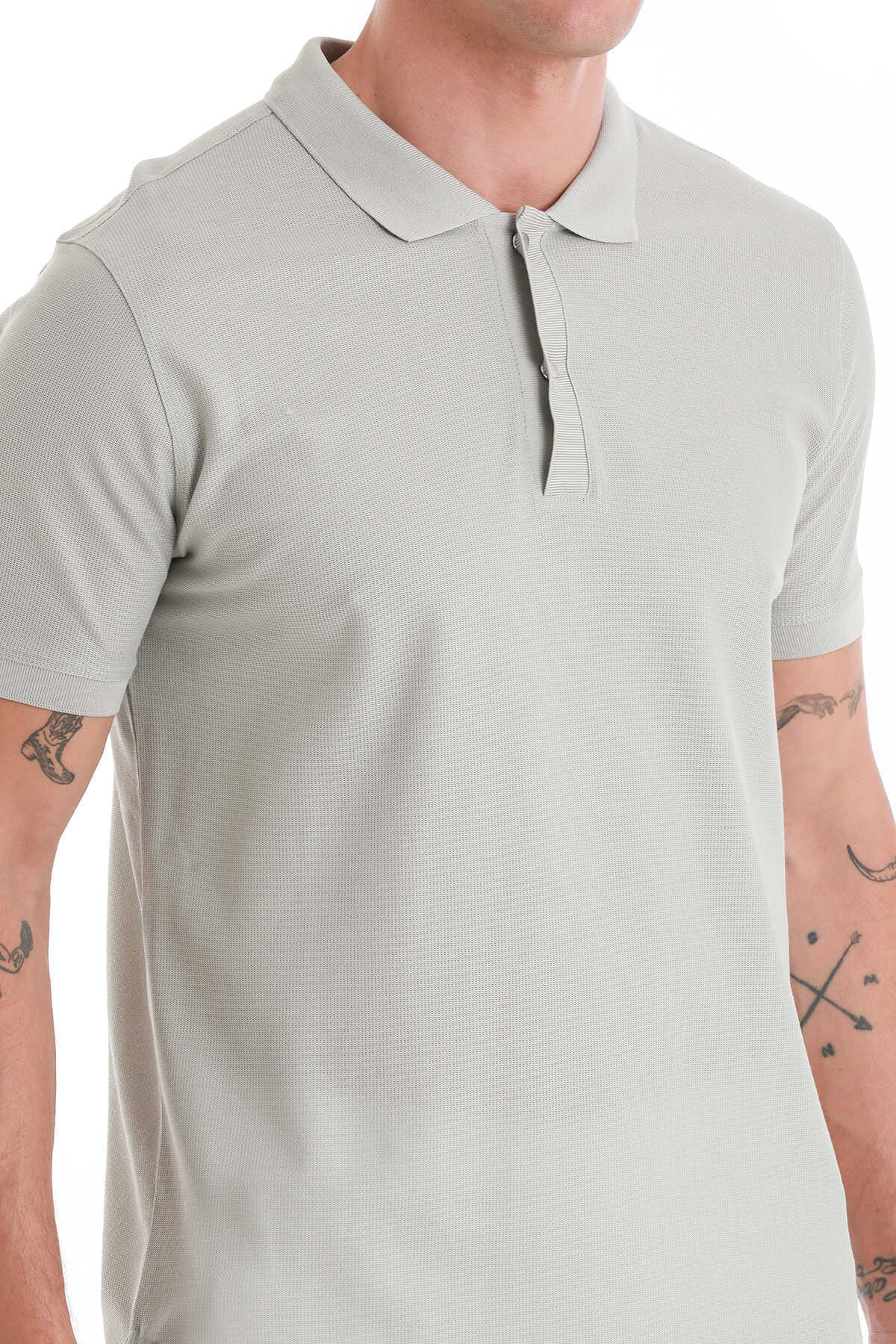 Gri Regular Fit Merserize Polo Yaka 100% Pamuk Tişört - 5