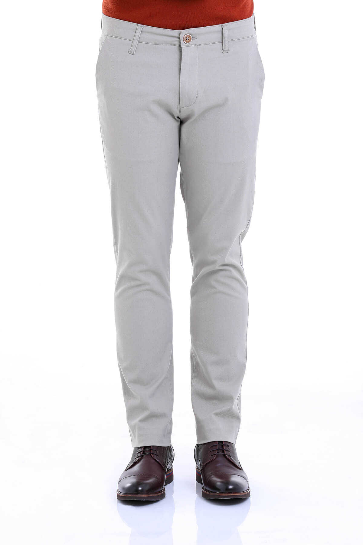 Gri Regular Fit Düz Pamuklu Yandan Cep Kanvas Pantolon - 2