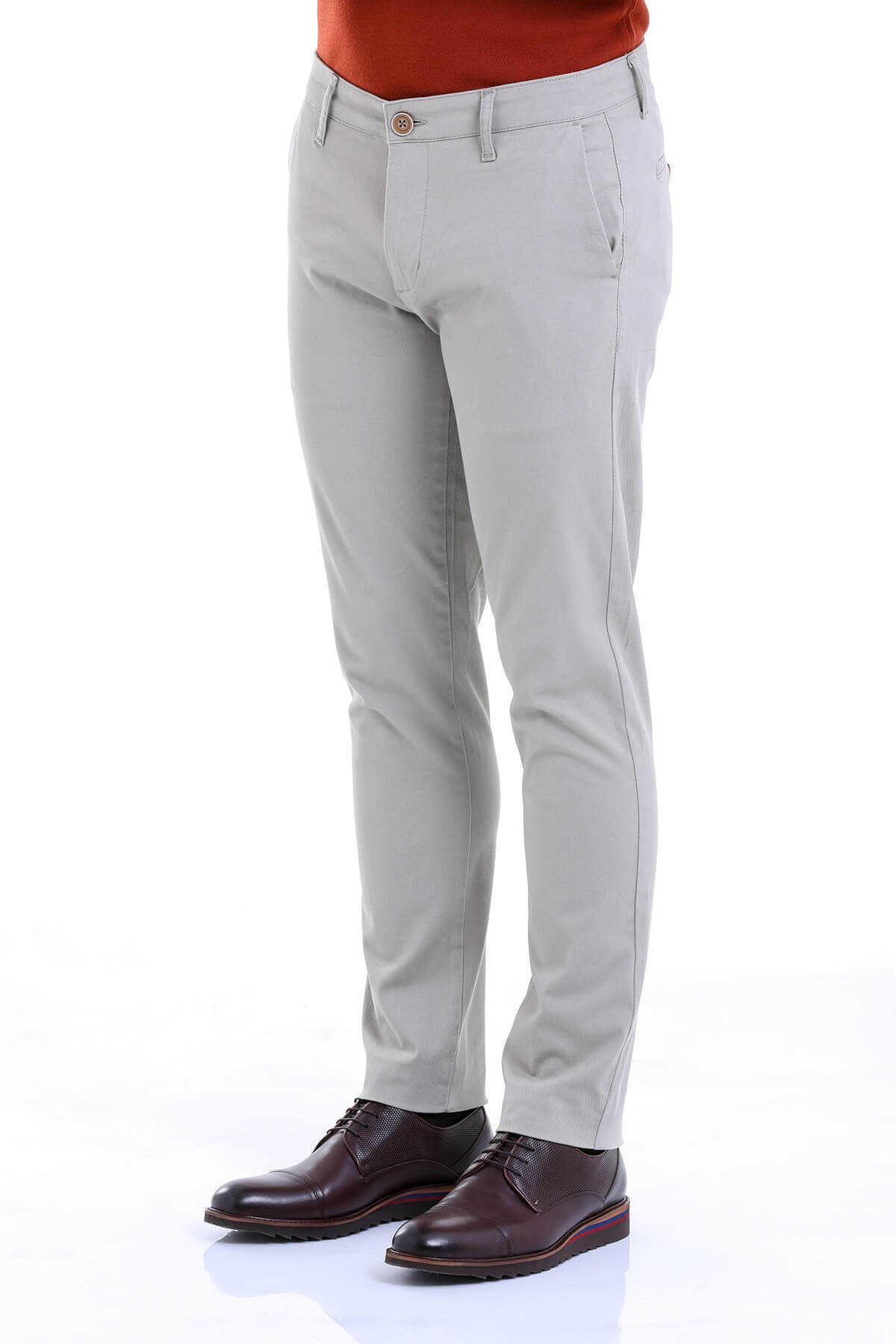 Gri Regular Fit Düz Pamuklu Yandan Cep Kanvas Pantolon - 3