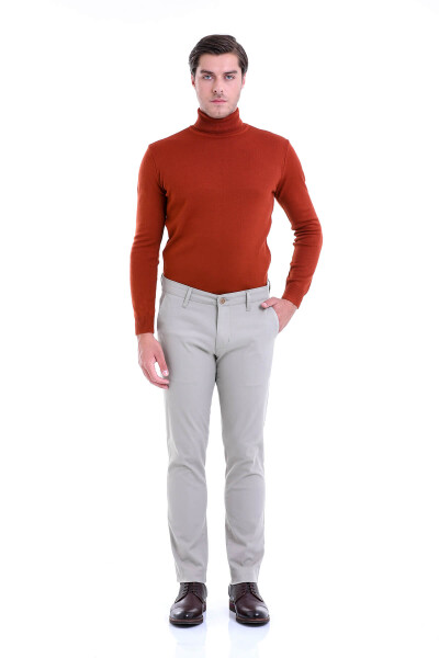 Gri Regular Fit Düz Pamuklu Yandan Cep Kanvas Pantolon - 4