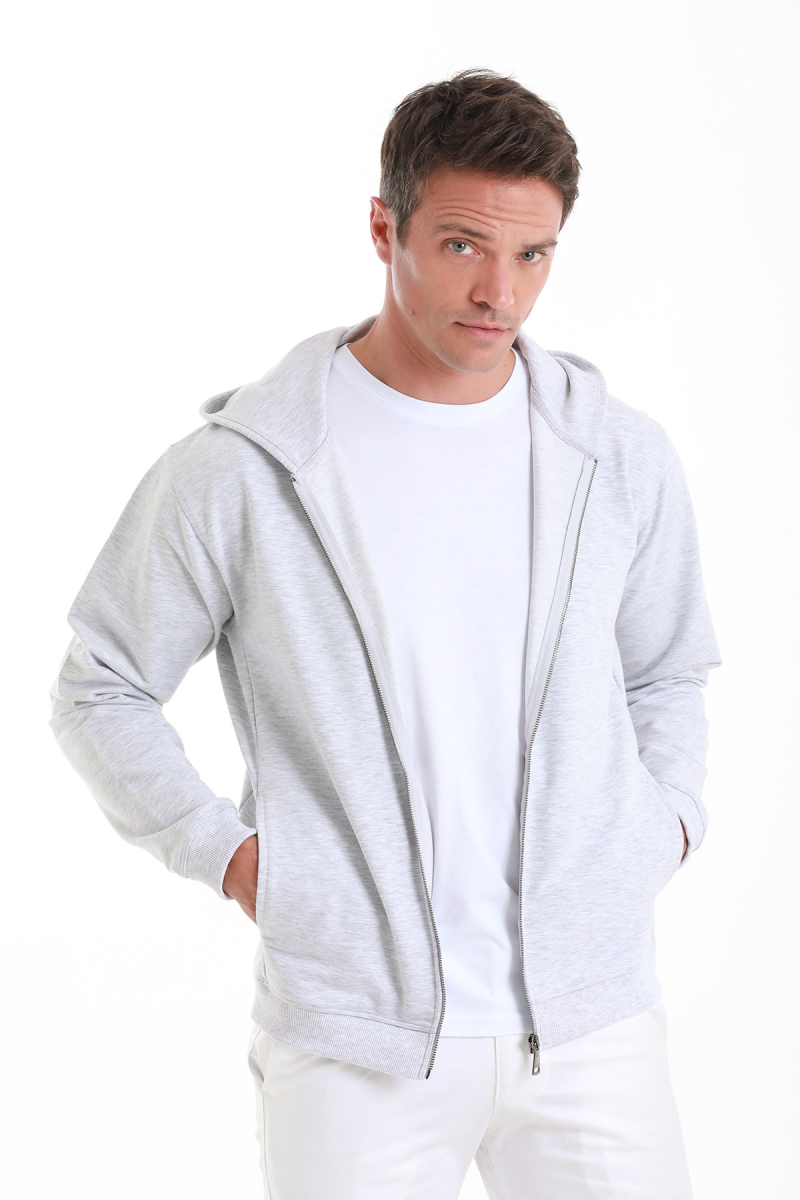 Gri Regular Fit Pamuklu Fermuarlı Sweatshirt - HTML