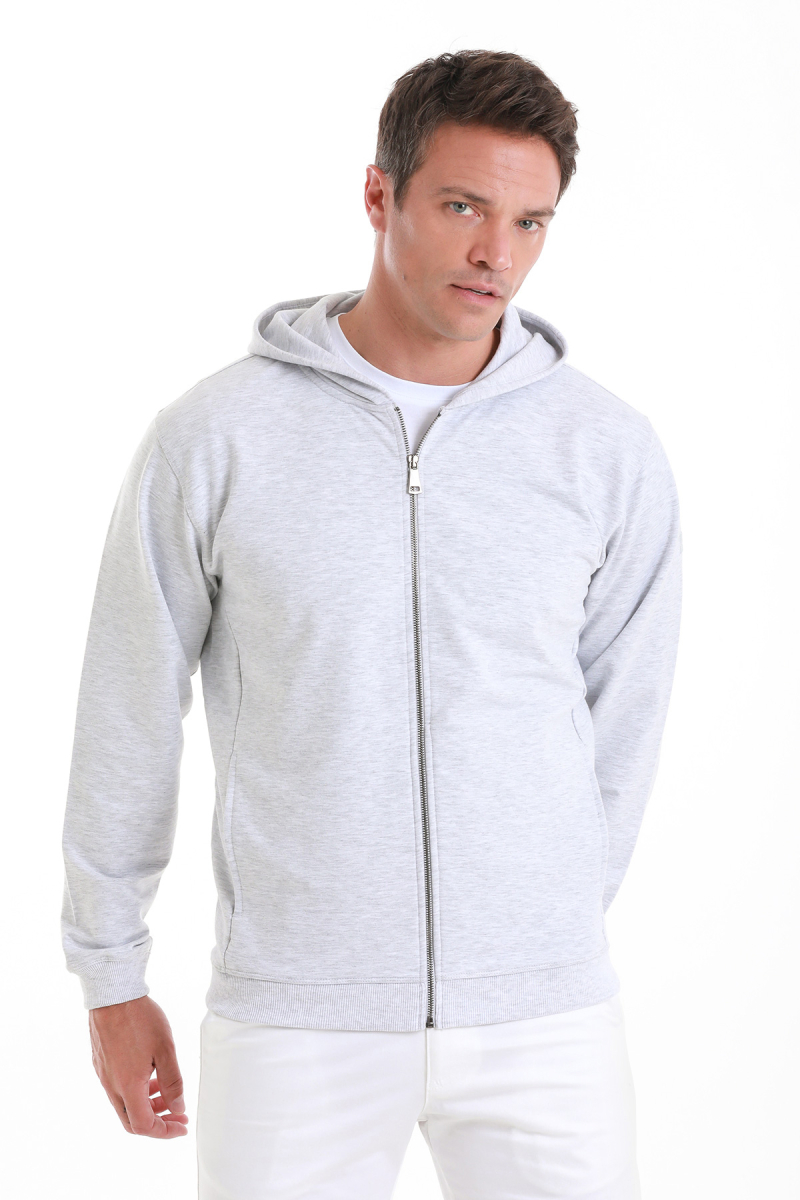 Gri Regular Fit Pamuklu Fermuarlı Sweatshirt - HTML (1)