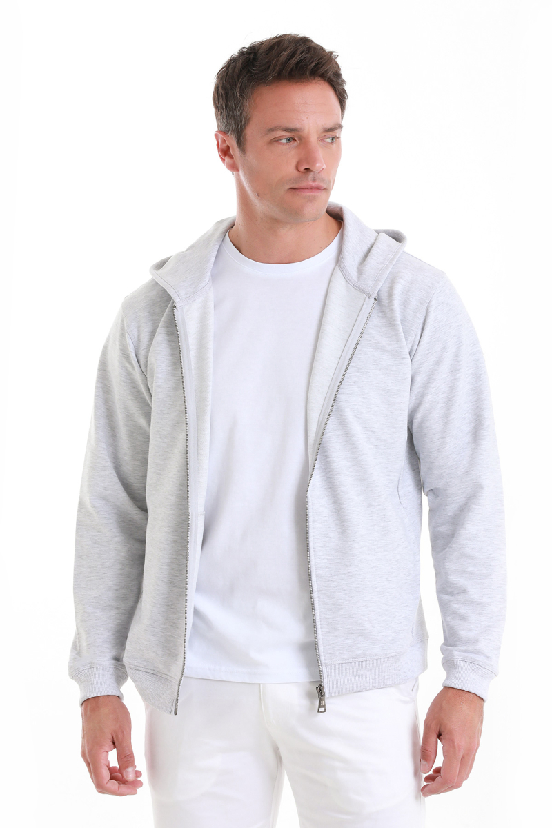 Gri Regular Fit Pamuklu Fermuarlı Sweatshirt - HTML (1)