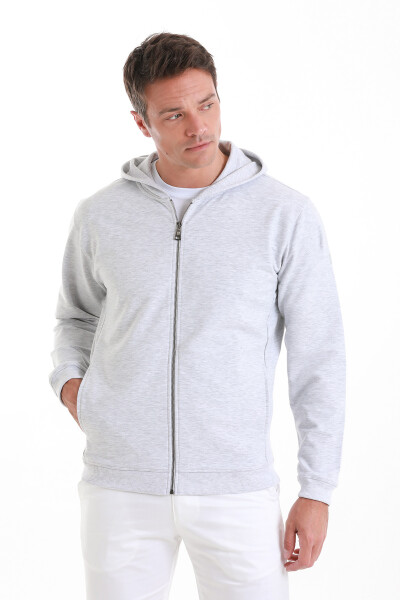 Gri Regular Fit Pamuklu Fermuarlı Sweatshirt - 5