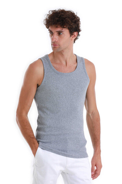 Gri Regular Fit Pamuklu Örme Atlet - 3