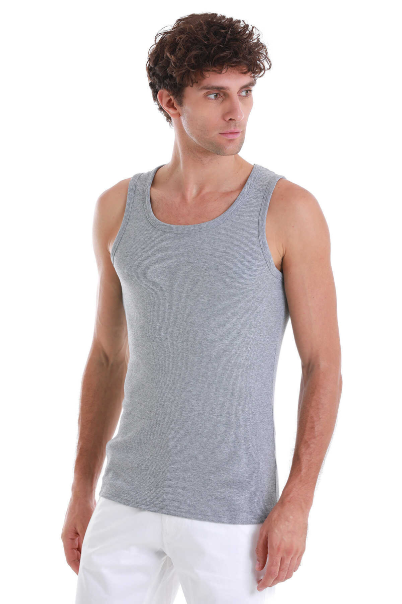 Gri Regular Fit Pamuklu Örme Atlet - Hatemoğlu (1)