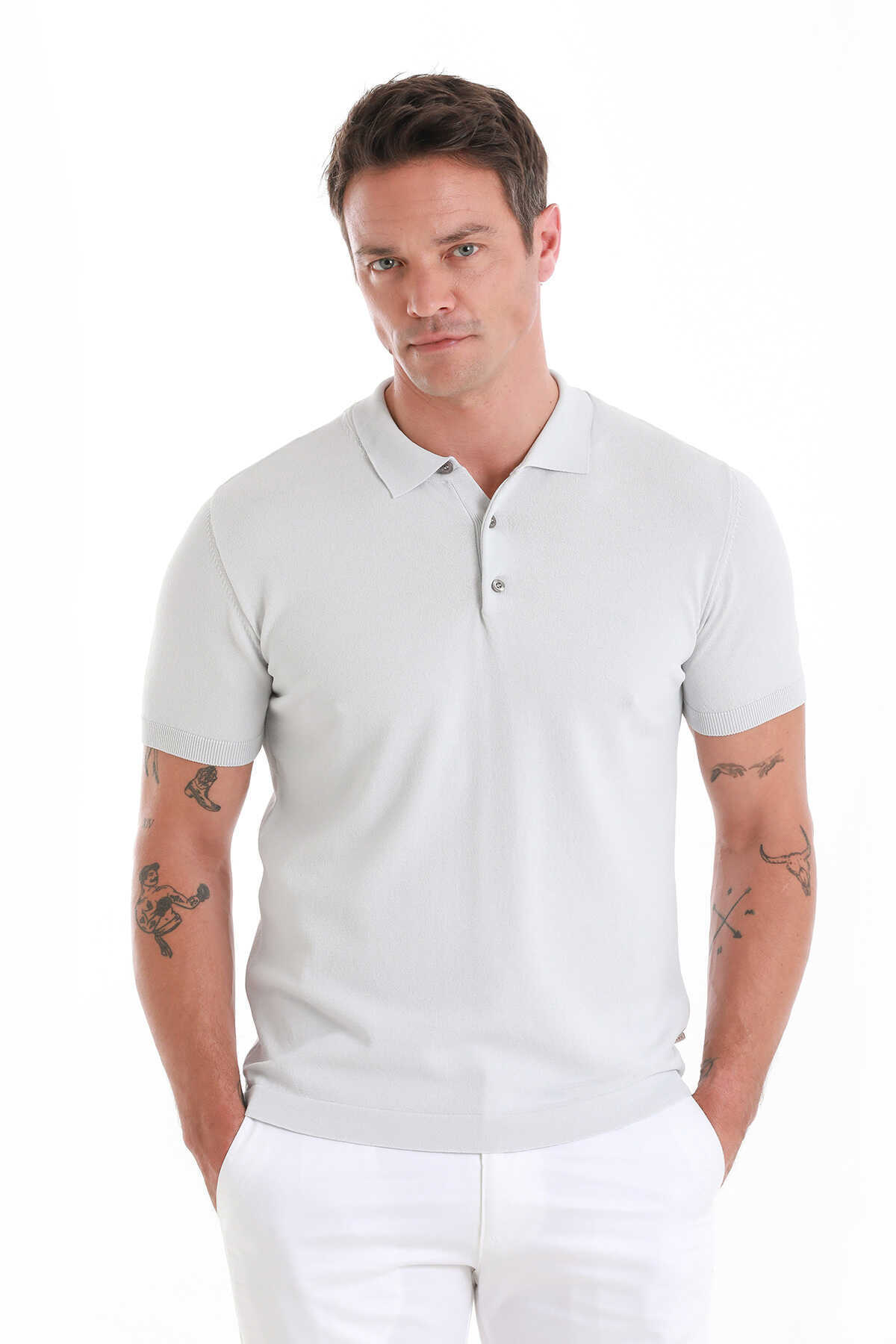 Gri Regular Fit Polo Yaka Rayon Tişört - 1